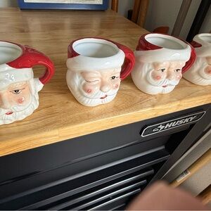 Pottery Barn set of 4 pb Santa Claus small vintage style Ceramic Mugs see pics